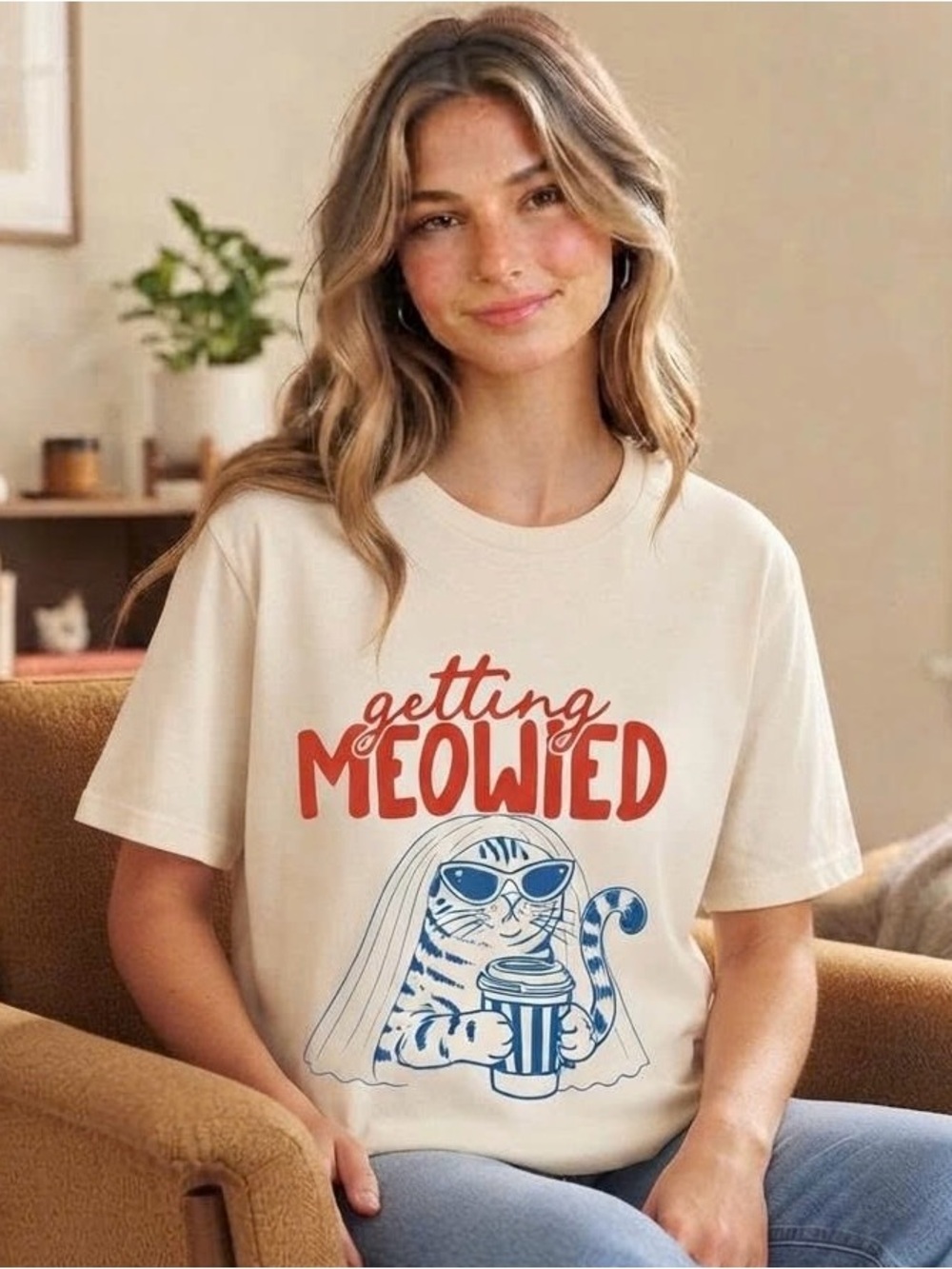 Getting Meowied Cat Bride Cream Graphic T Shirt Unisex Funny Wedding Tee